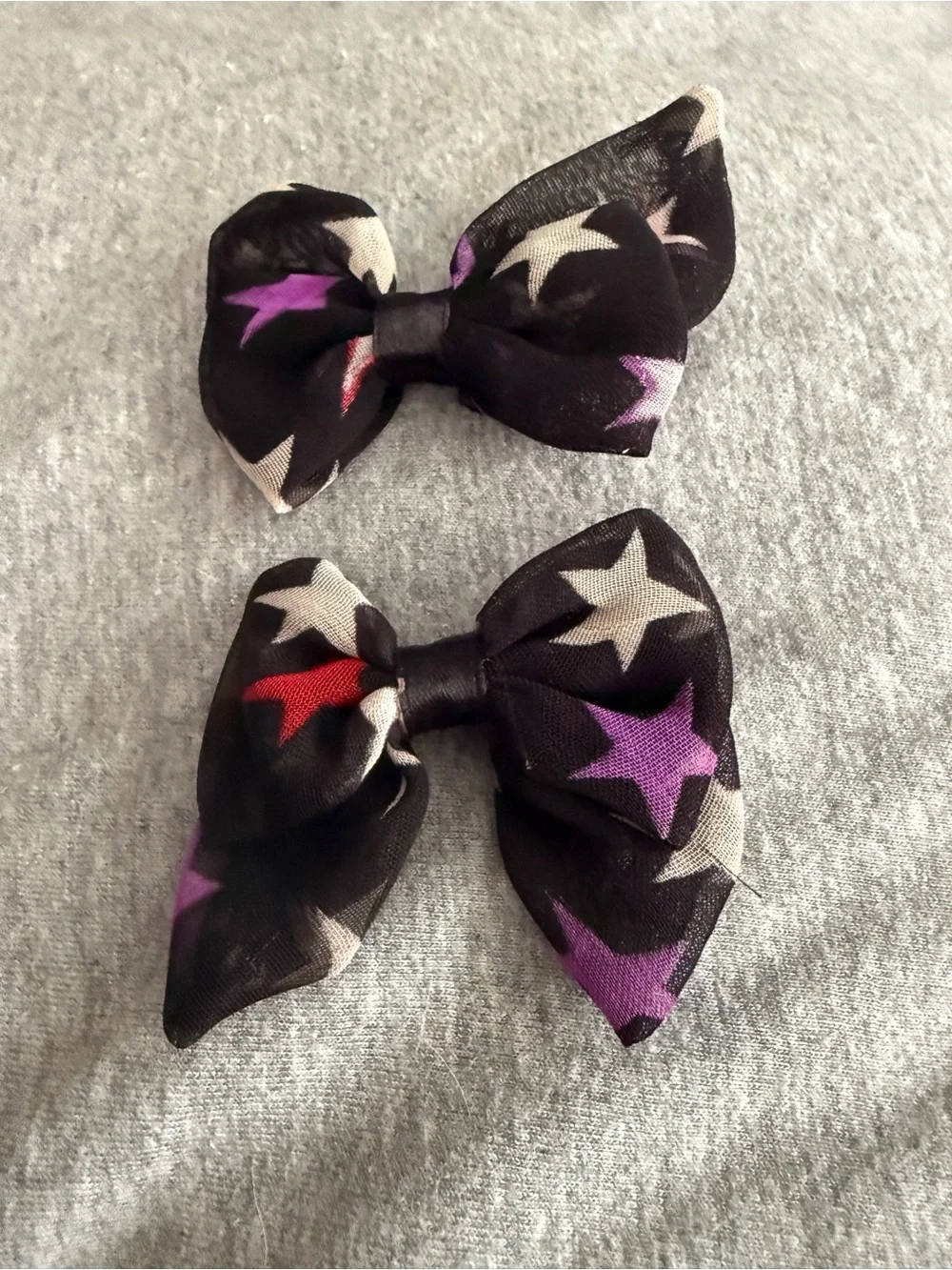 Star Print Hair Bows Clip- Black with Purple & White Stars